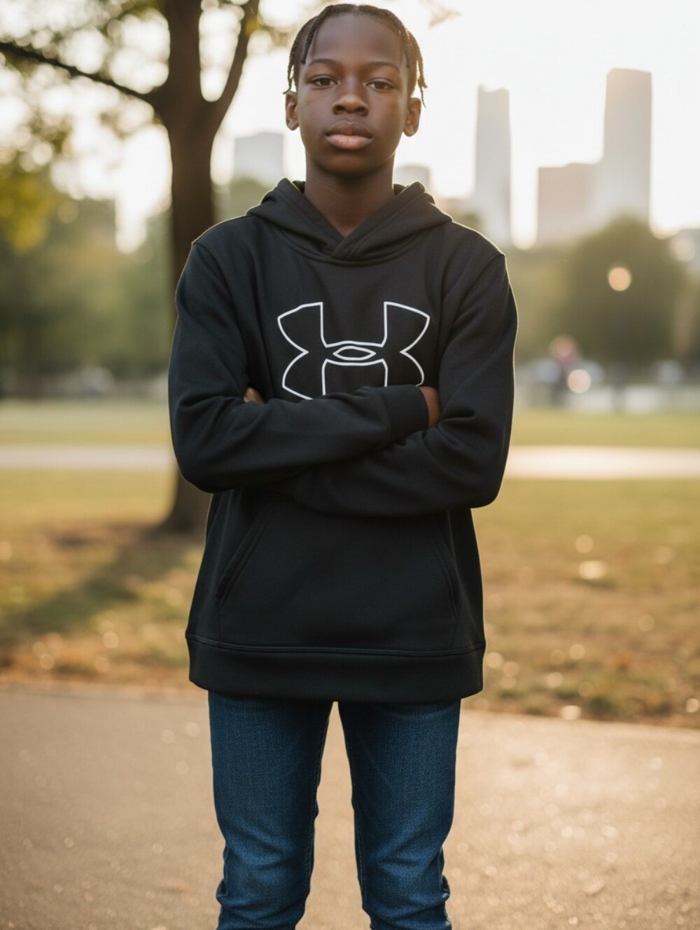 Sz 7 Under Armour Hoodie Black & White Sweatshirt W/ Pockets Youth Warm Nice